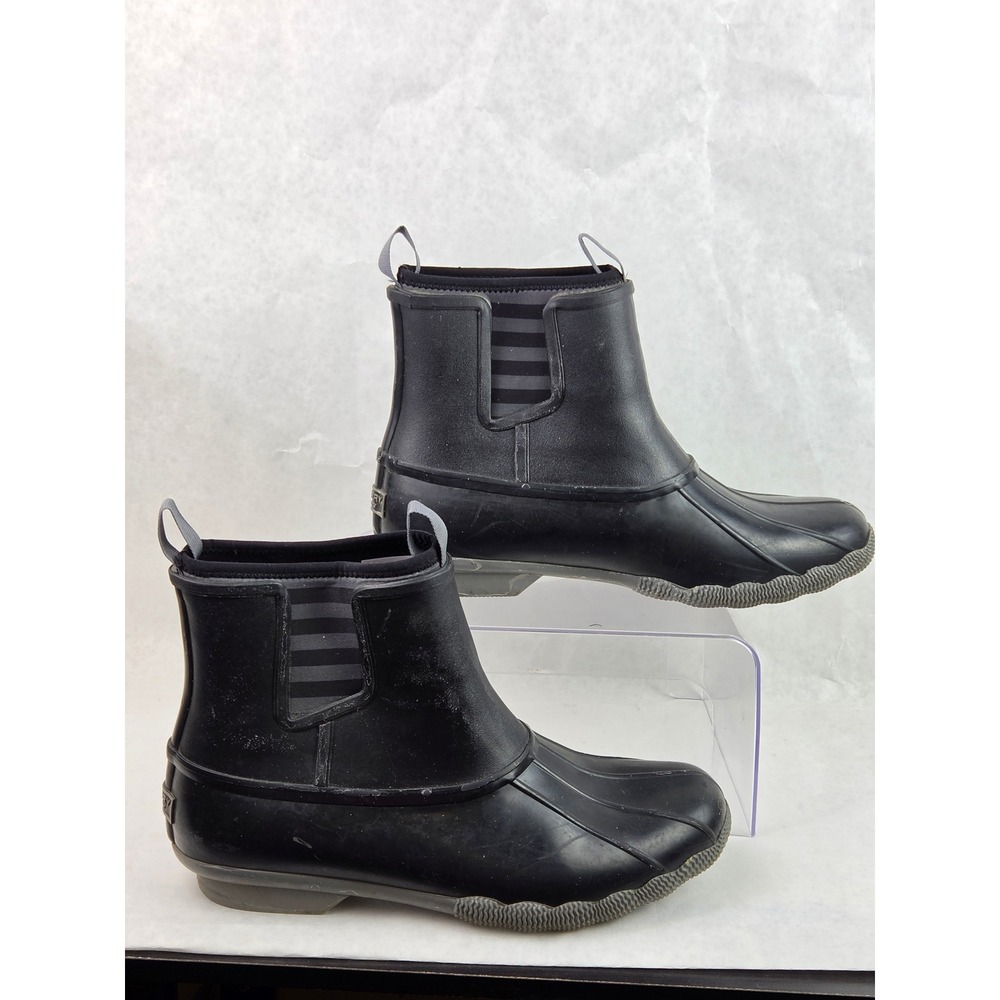 Sperry Syren Gulf Black Rubber Rain Ankle Bootie Womens 9.5 Duck Boots Casual